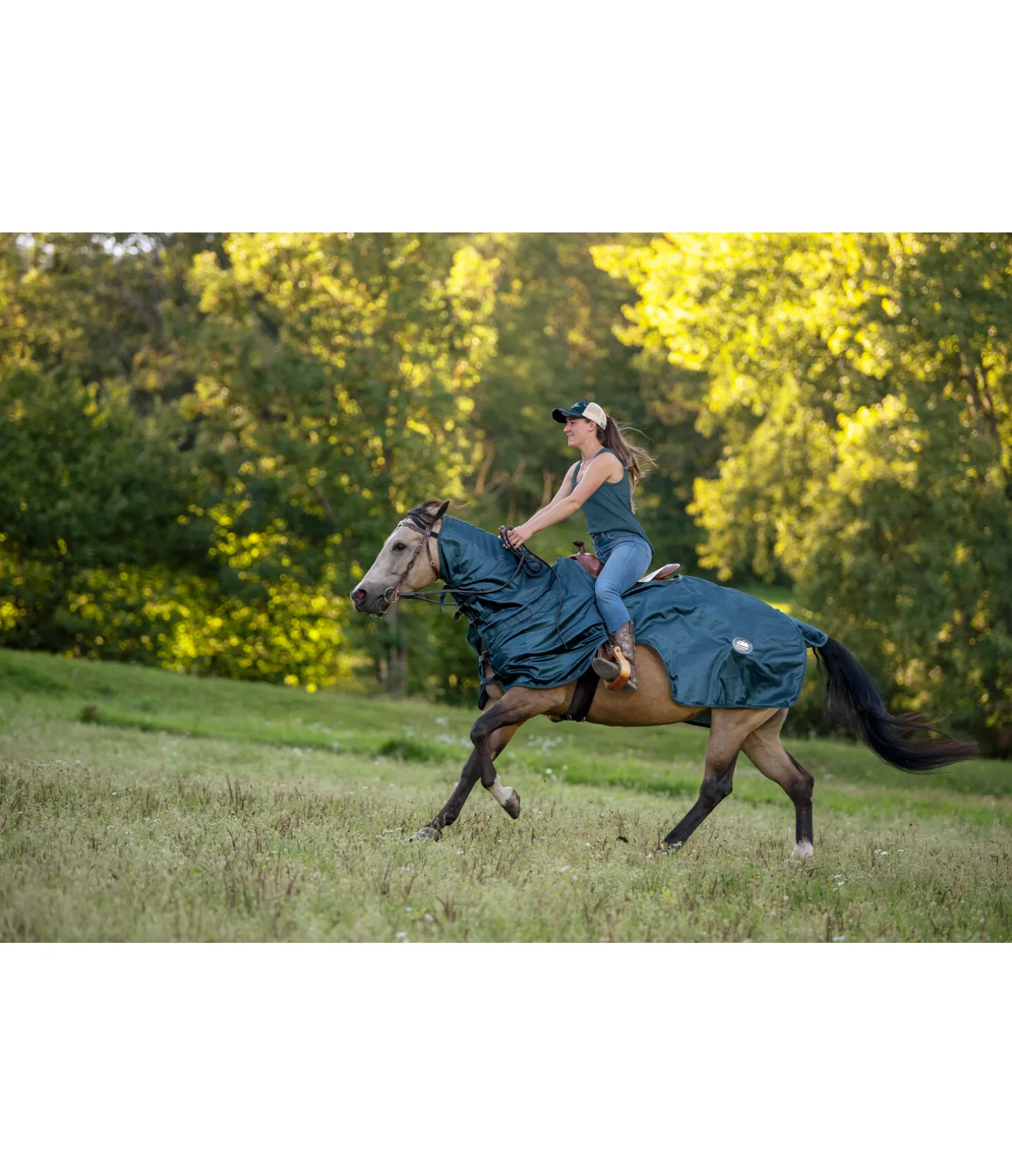 Couvre-reins anti-mouches pour chevaux western avec couvre-cou enroulable
