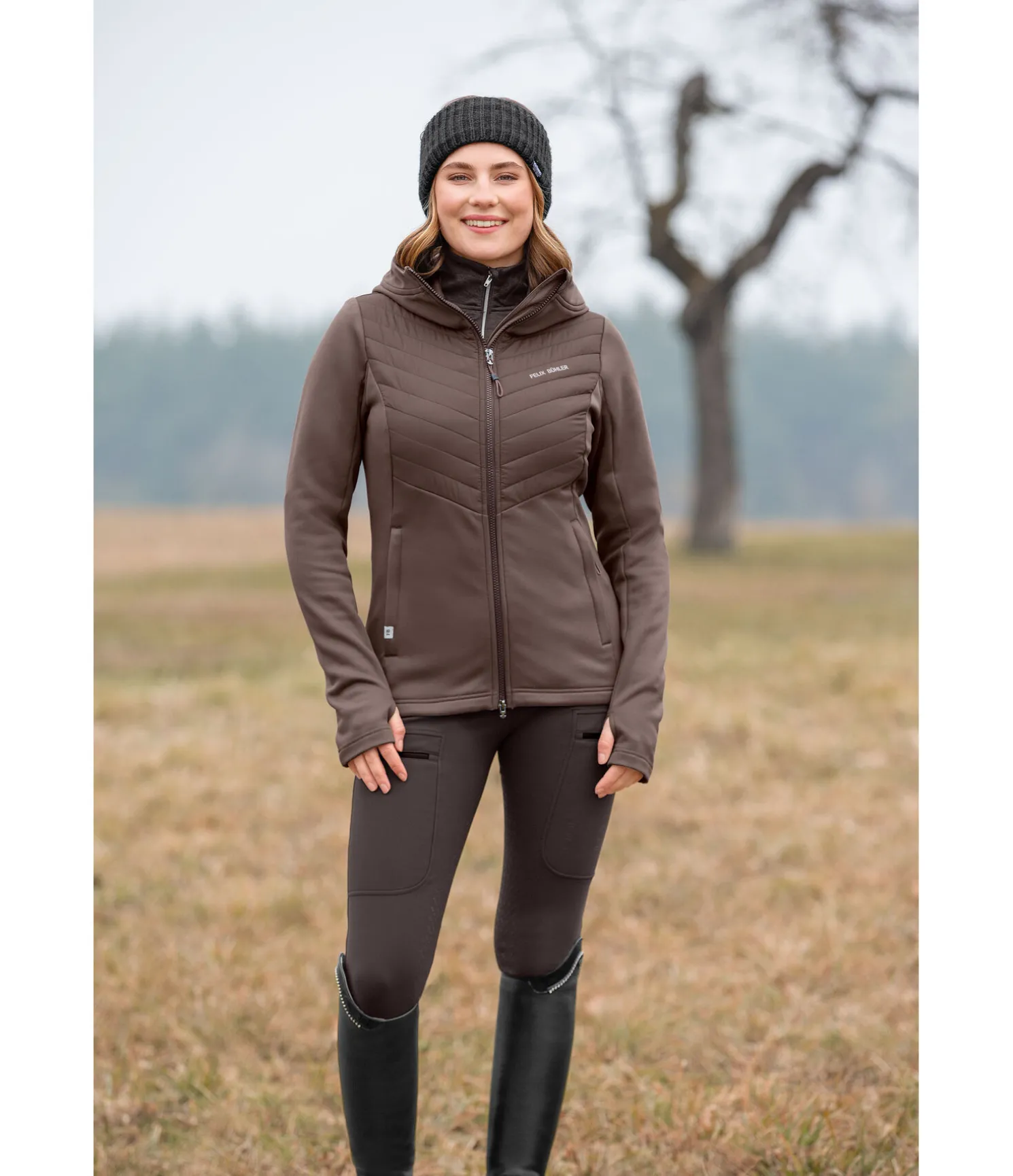 Veste d'équitation bi-matière à capuche Mara