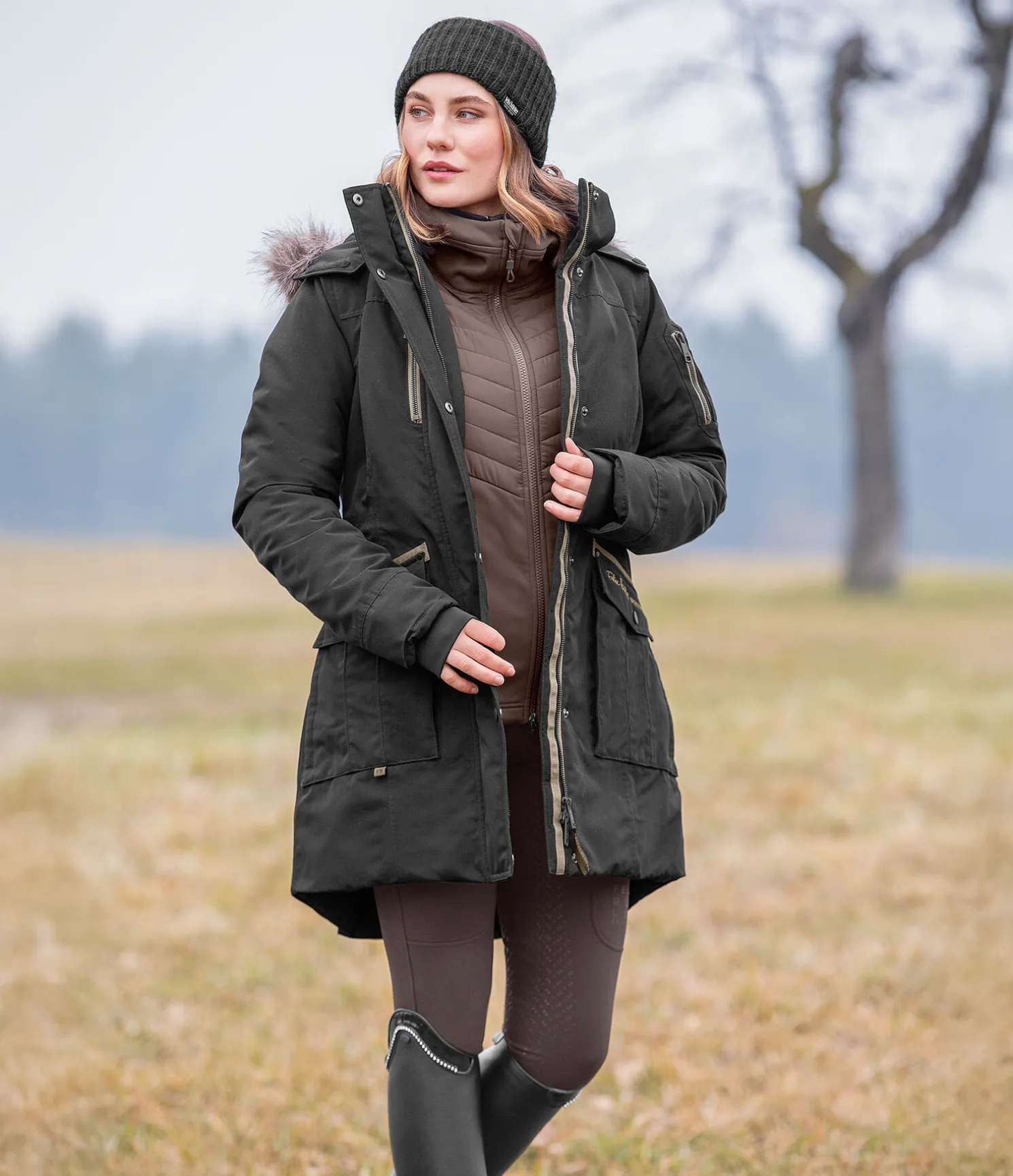 Veste d'équitation bi-matière à capuche Mara